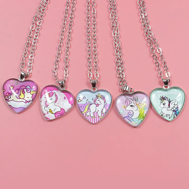 Unicorn Necklace Heart Pendant Jewelry for Girls Light Pink big image 1