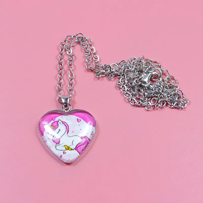 Unicorn Necklace Heart Pendant Jewelry for Girls Dark Pink big image 1