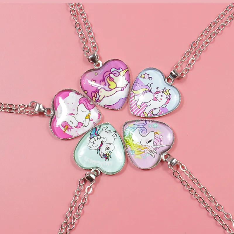 Unicorn Necklace Heart Pendant Jewelry for Girls Dark Pink big image 1