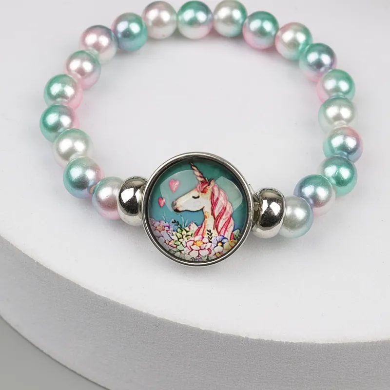 bracelet de perles colorées de licorne de dessin animé pour tout-petits Vert Pâle big image 1