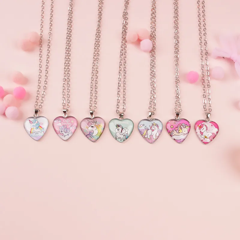 Unicorn Necklace Heart Pendant Jewelry for Girls Light Green big image 1