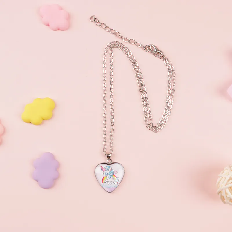 Unicorn Necklace Heart Pendant Jewelry for Girls Light Green
