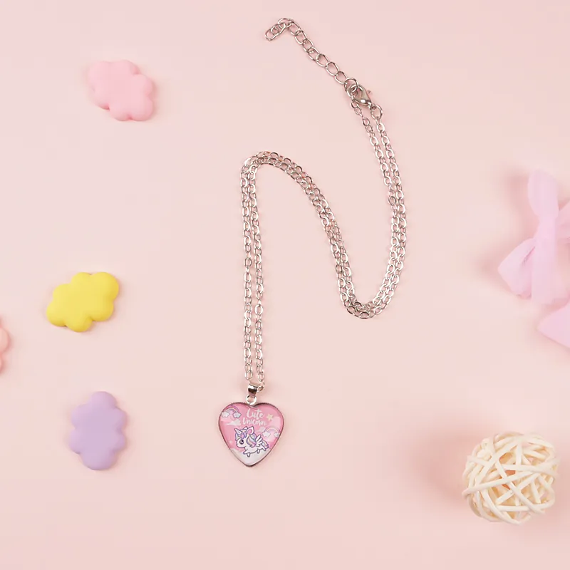 Unicorn Necklace Heart Pendant Jewelry for Girls Light Red