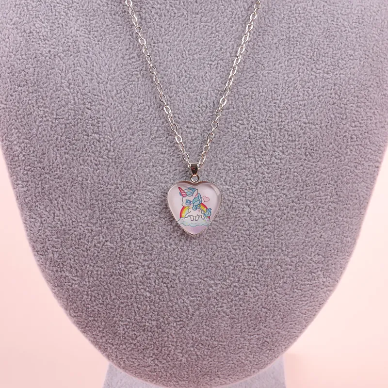 Unicorn Necklace Heart Pendant Jewelry for Girls Light Green big image 1