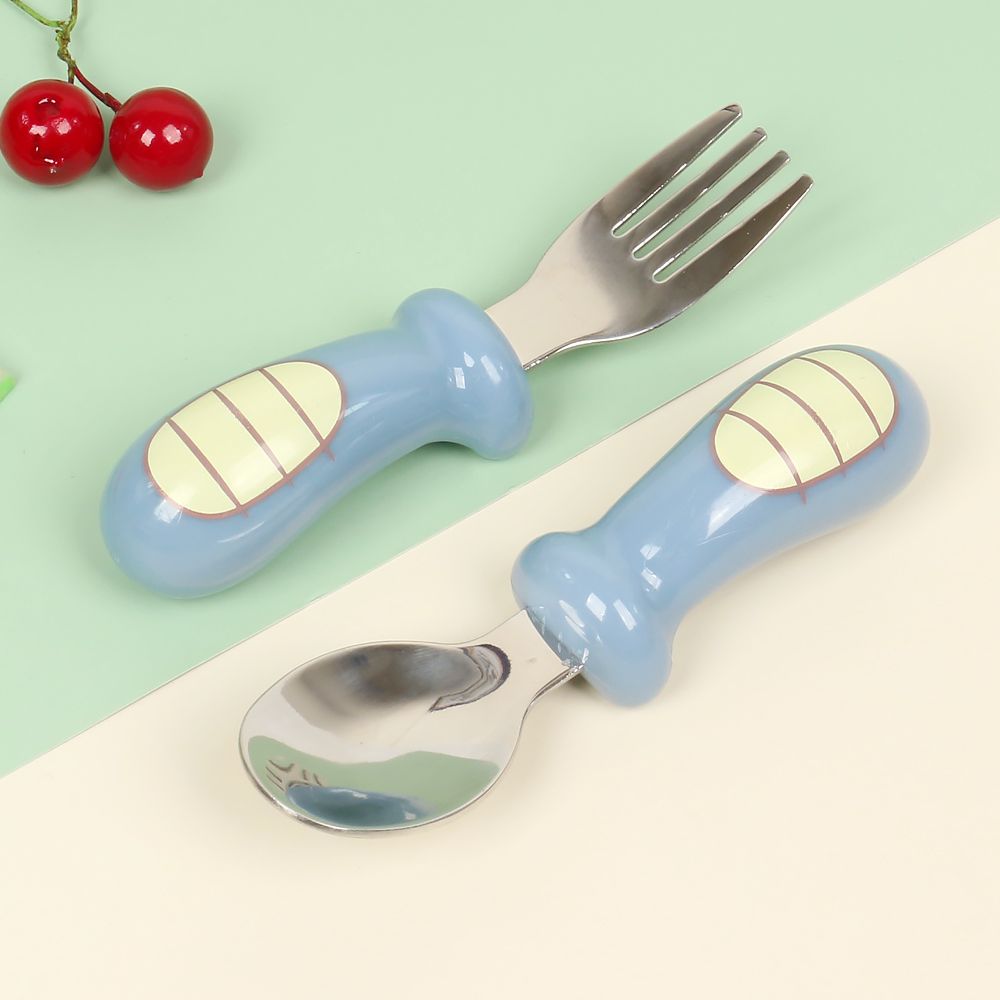 

Baby Stainless Steel Utensils Spoons Forks Set Baby Toddler Self-Feeding Training Utensil