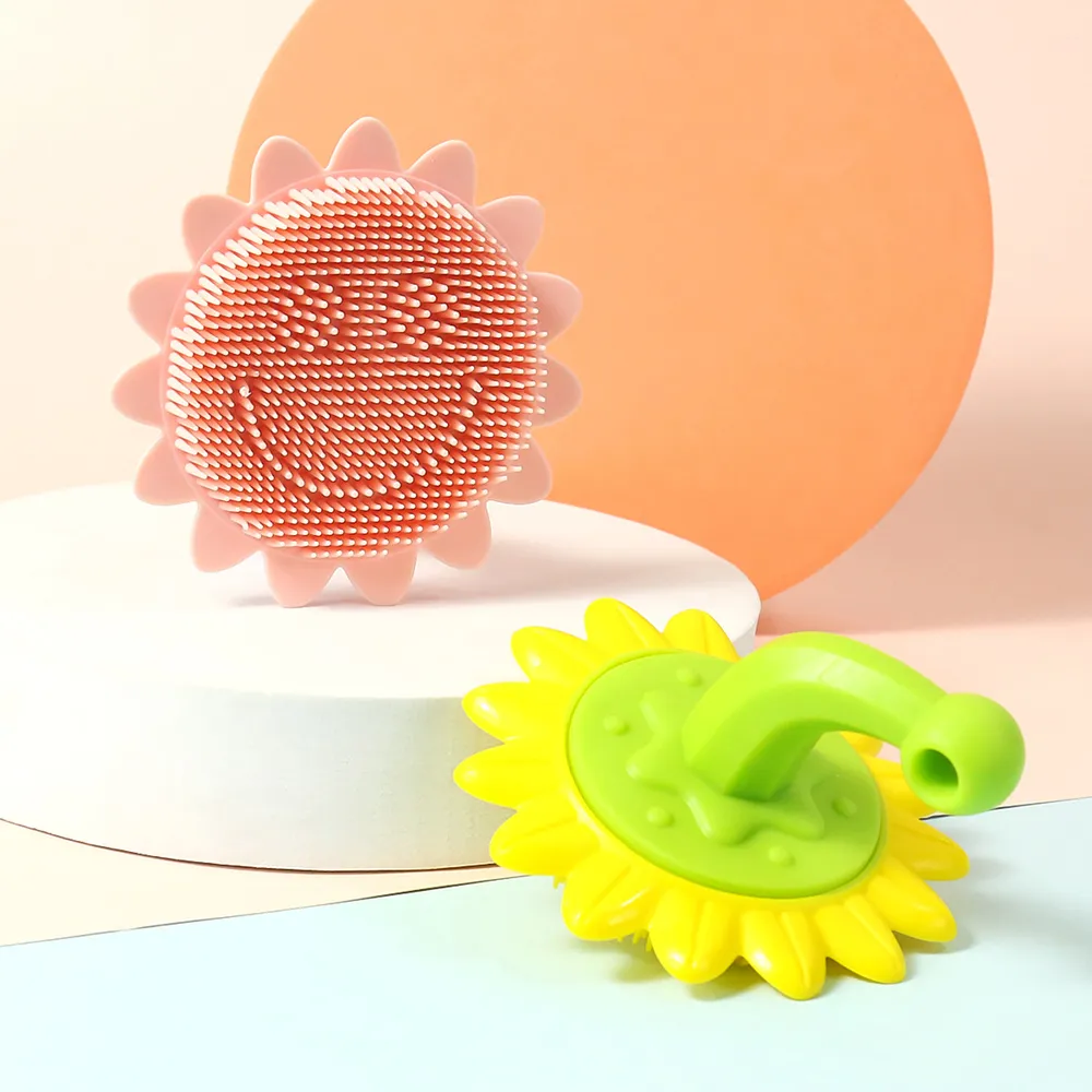 Silicone Baby Shampoo Massage Brush Sunflower Shape Scalp Hair Body Cleaning Brush big image 2