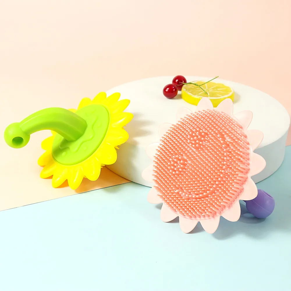 Silicone Baby Shampoo Massage Brush Sunflower Shape Scalp Hair Body Cleaning Brush  image 1