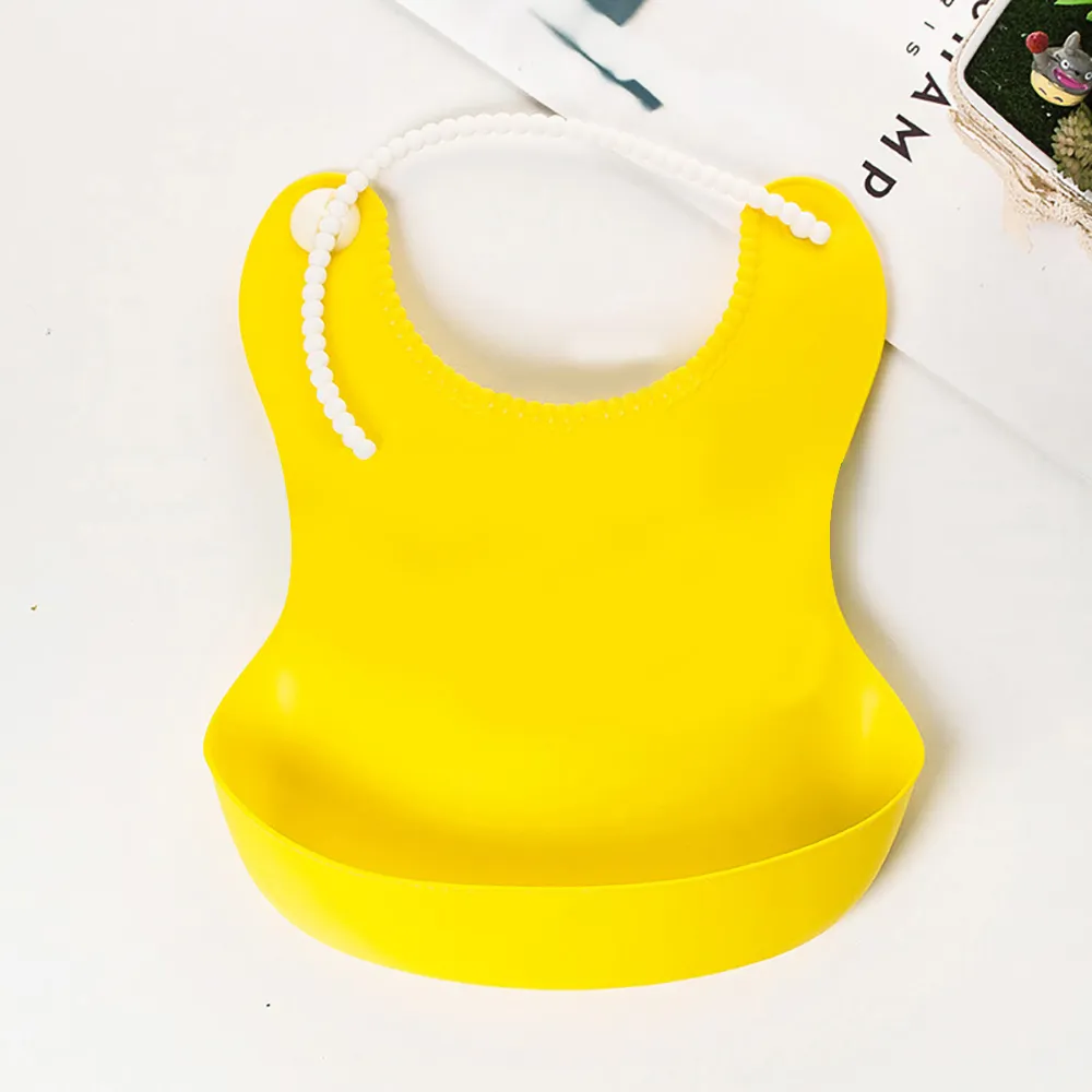 Adjustable Soft Baby Bibs with Food Catcher Pocket Durable and Easy to Wash Yellow big image 1