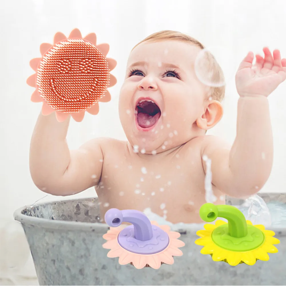 Silicone Baby Shampoo Massage Brush Sunflower Shape Scalp Hair Body Cleaning Brush  big image 8