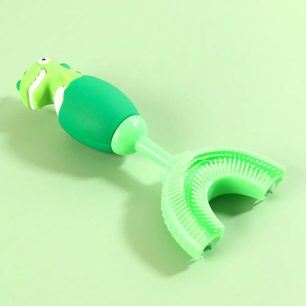 Kids Cartoon Dinosaur U Shaped Silicone Toothbrush Toddlers Manual Whole Mouth Silicone Tooth Brush Teeth Cleaning Light Green image 3
