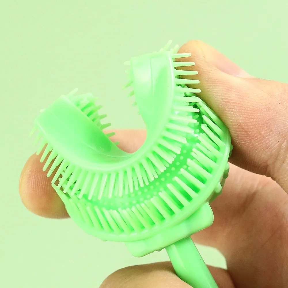 Kids Cartoon Dinosaur U Shaped Silicone Toothbrush Toddlers Manual Whole Mouth Silicone Tooth Brush Teeth Cleaning Light Green image 4
