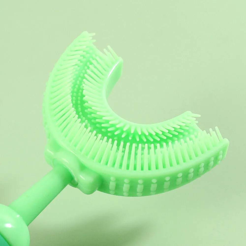 Kids Cartoon Dinosaur U Shaped Silicone Toothbrush Toddlers Manual Whole Mouth Silicone Tooth Brush Teeth Cleaning Light Green image 5