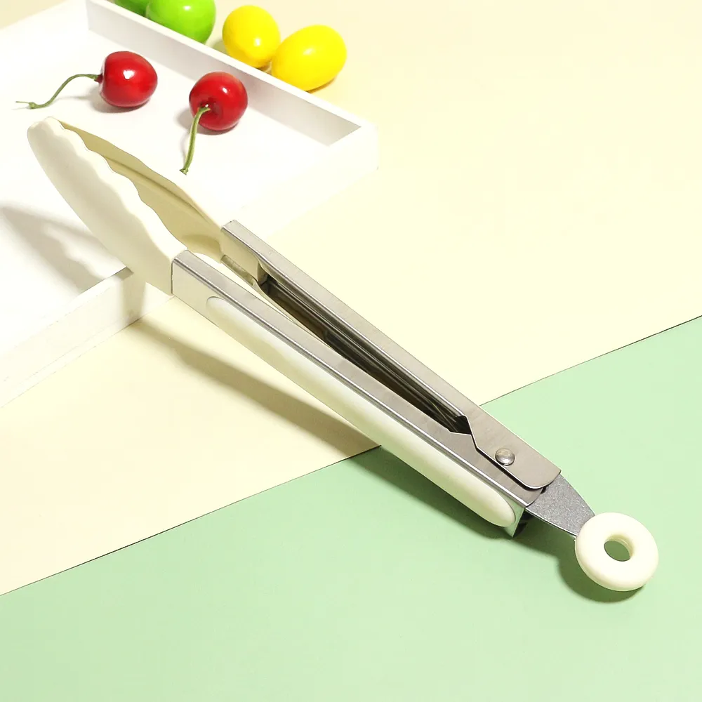 Stainless Steel Locking Kitchen Tongs with High-Temperature Resistant Silicone Tips  big image 1