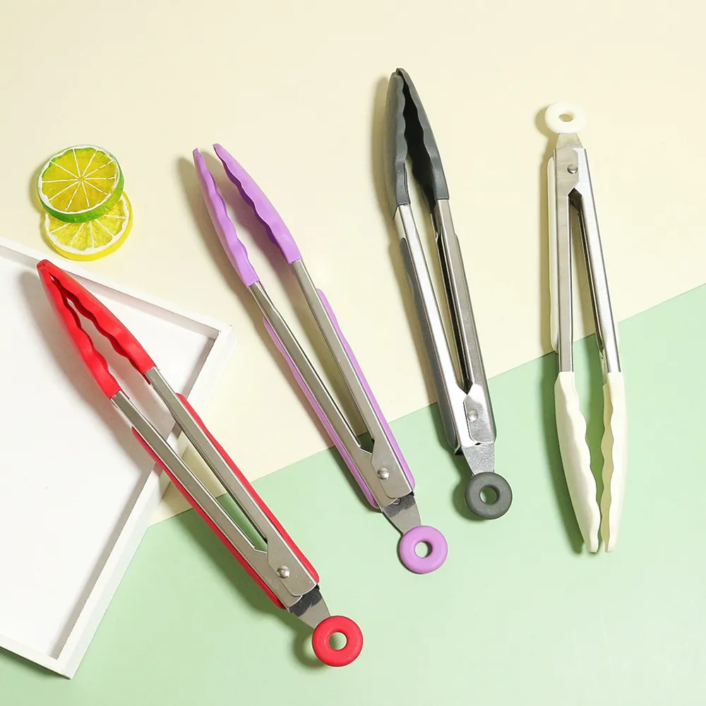 Stainless Steel Locking Kitchen Tongs with High-Temperature Resistant Silicone Tips  image 2
