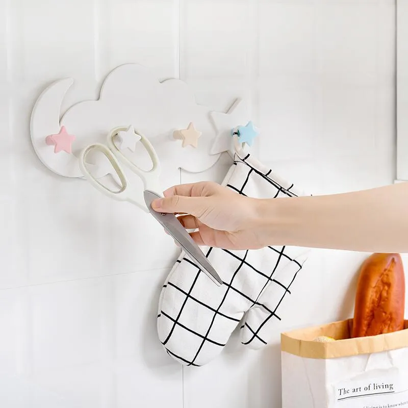 Cartoon Cloud Adhesive Hooks Wall Mounted Sticky Hooks for Key Hat Bathroom Robe Towel big image 6