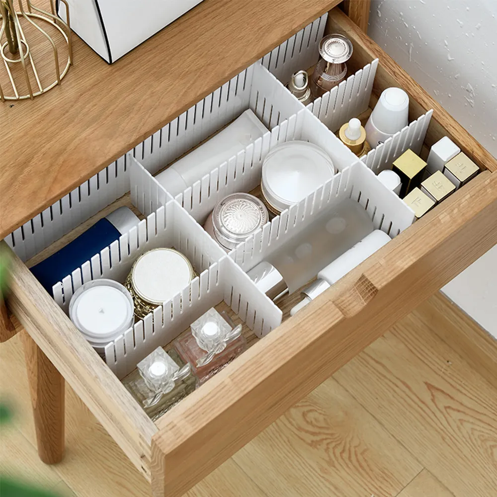 5Pcs Gaveta Divisórias Ajustável DIY Organizador de Armazenamento Separador para arrumar roupas meias roupas íntimas cosméticos desordem Branco image 6