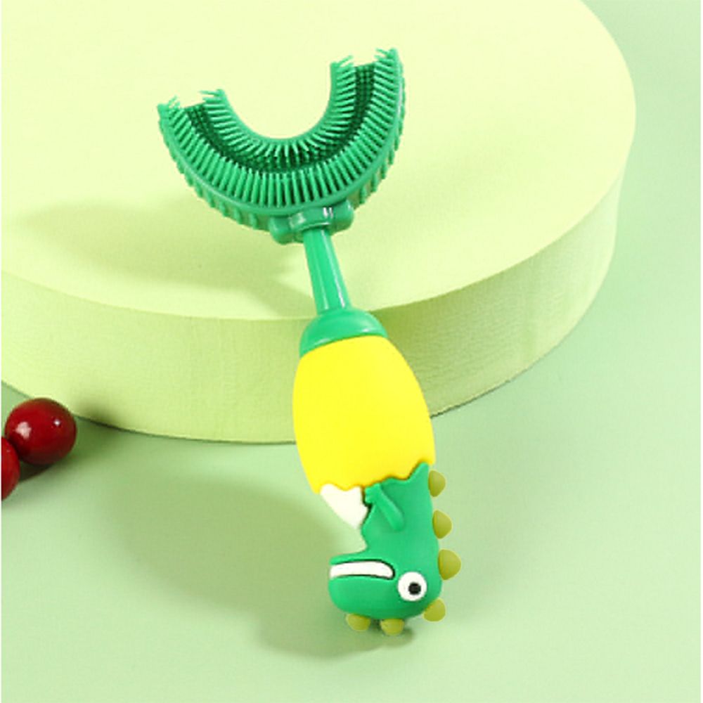 Kids Cartoon Dinosaur U Shaped Silicone Toothbrush Toddlers Manual Whole Mouth Silicone Tooth Brush 