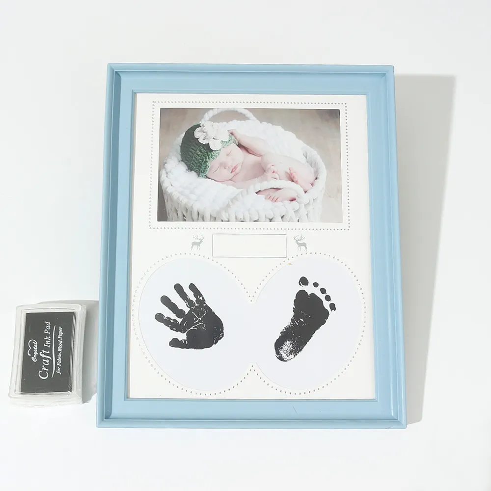 Baby Handprint & Footprint Makers Kit Keepsake for Newborn Boys Girls Baby Milestone Picture Frames New Mom Baby Shower Gifts Light Blue