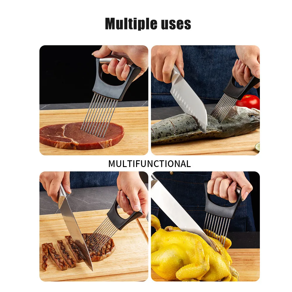 Stainless Steel Plastic Handle Onion Needle Fruit Vegetable Holder Multifunctional Kitchen Gadget Black image 3