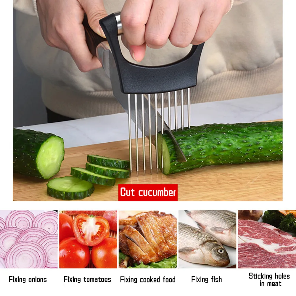 Stainless Steel Plastic Handle Onion Needle Fruit Vegetable Holder Multifunctional Kitchen Gadget Black image 6