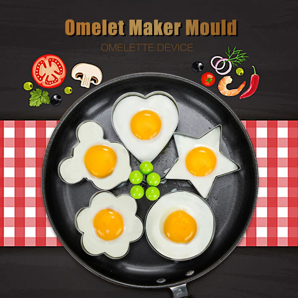 5Pcs Ring Molds Packing Poached Egg with Heart Shaped for Fried Egg Silver big image 1
