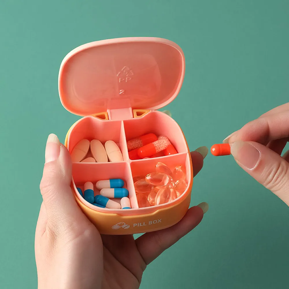 Pill Box 4 Compartment Pill Container for Purse, Portable Medicine Organizer Daily Vitamin Organizer Small Pill Case Cute Pill Organizer Travel Pill Holder Vitamin Organizer  White image 4