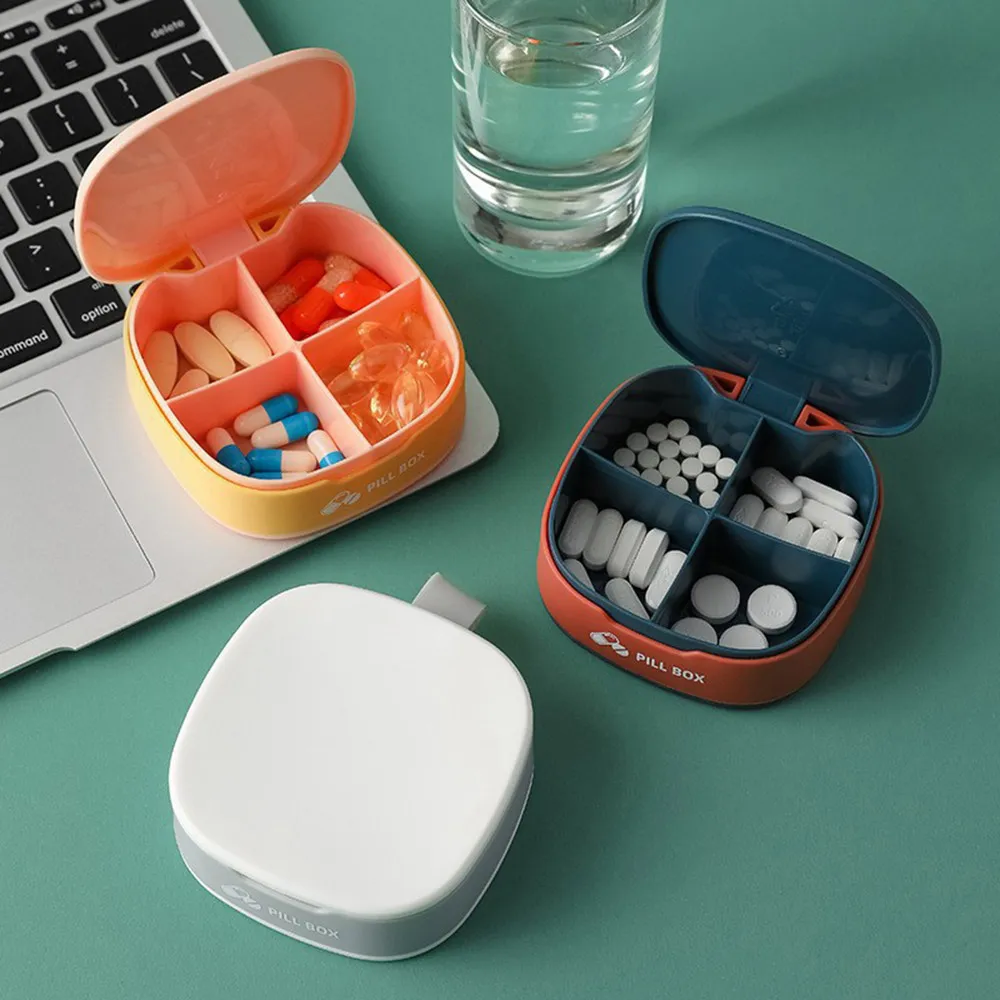Pill Box 4 Compartment Pill Container for Purse, Portable Medicine Organizer Daily Vitamin Organizer Small Pill Case Cute Pill Organizer Travel Pill Holder Vitamin Organizer  White image 2