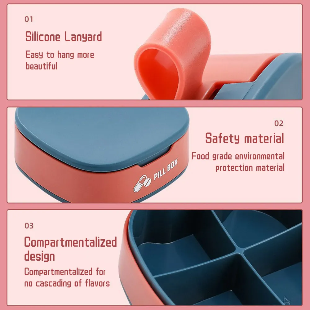 Pill Box 4 Compartment Pill Container for Purse, Portable Medicine Organizer Daily Vitamin Organizer Small Pill Case Cute Pill Organizer Travel Pill Holder Vitamin Organizer  White image 3