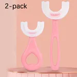 Kids New Toothbrush with U-Shaped Food Grade Silicone Brush Head,  Manual Toothbrush Oral  Cleaning Tools for Children Training Teeth Cleaning Whole Mouth Toothbrush for 2-6Y Kids Dark Pink