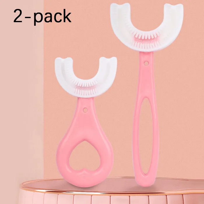 Nouvelle brosse à dents pour enfants avec tête de brosse en silicone de qualité alimentaire en forme de U, brosse à dents manuelle Outils de nettoyage buccal pour enfants Formation Nettoyage des dents Brosse à dents à bouche entière pour les enfants de 2 à 6 ans