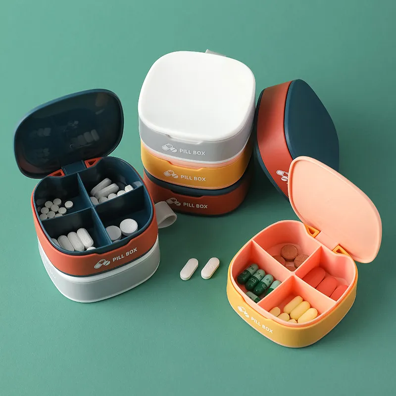 Pill Box 4 Compartment Pill Container for Purse, Portable Medicine Organizer Daily Vitamin Organizer Small Pill Case Cute Pill Organizer Travel Pill Holder Vitamin Organizer 