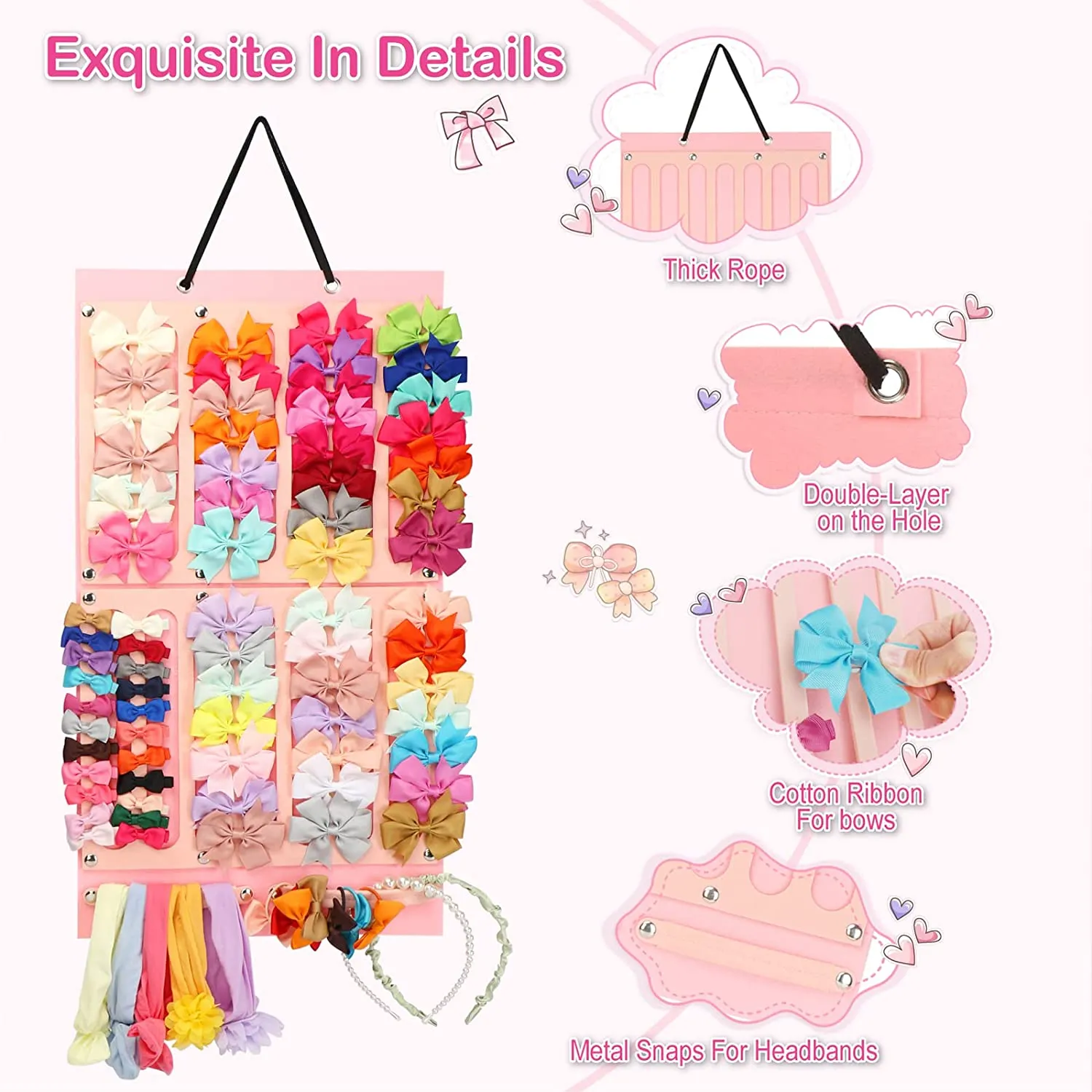 Baby Headband Organizer for Baby Girls, Large Capacity Hair Bows Clips Hanging Organizer   image 3