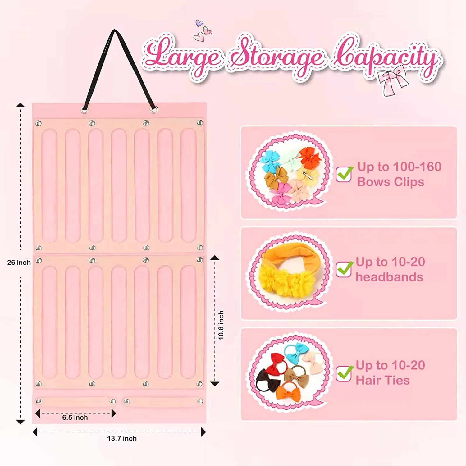 Baby Headband Organizer for Baby Girls, Large Capacity Hair Bows Clips Hanging Organizer   image 5
