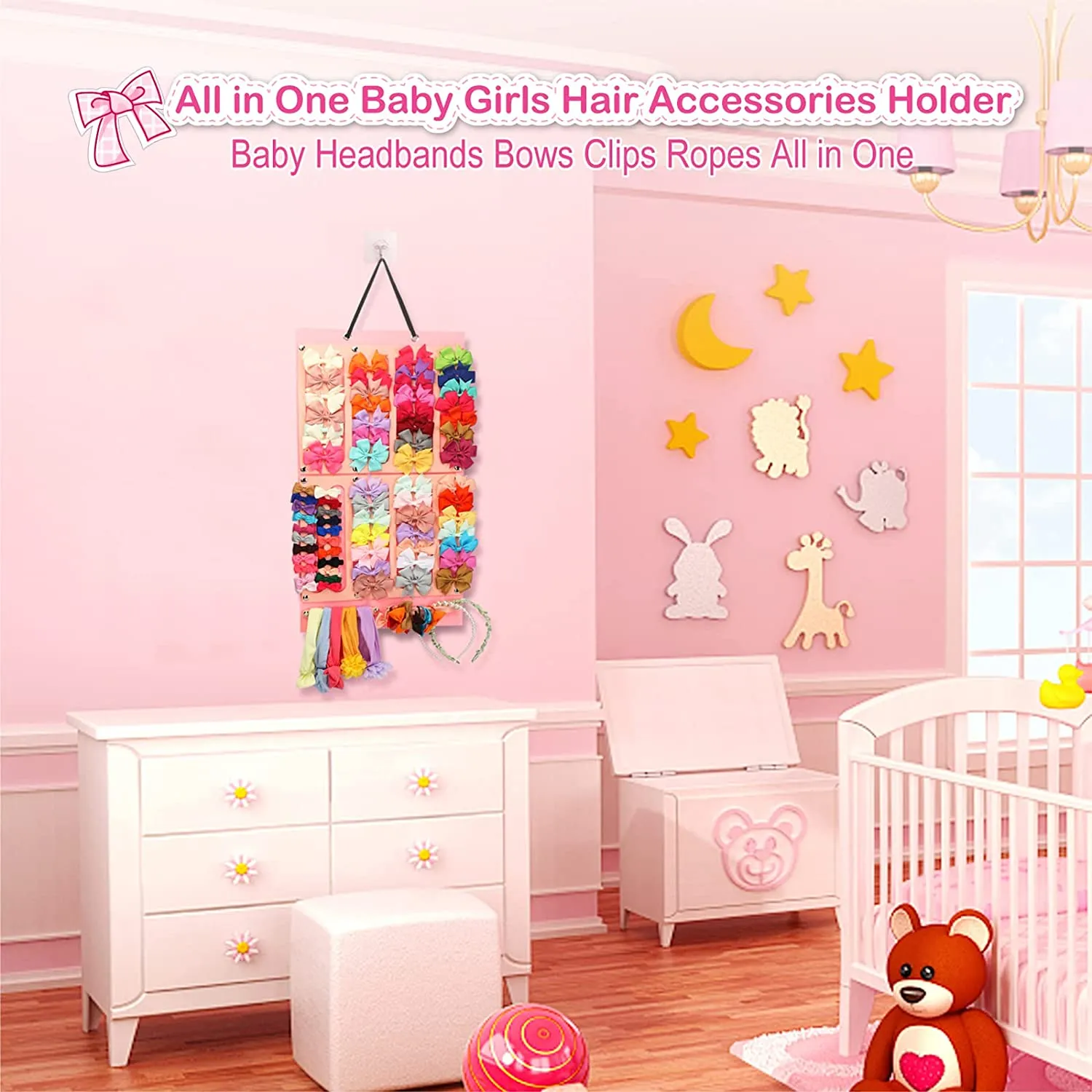 Baby Headband Organizer for Baby Girls, Large Capacity Hair Bows Clips Hanging Organizer   image 6