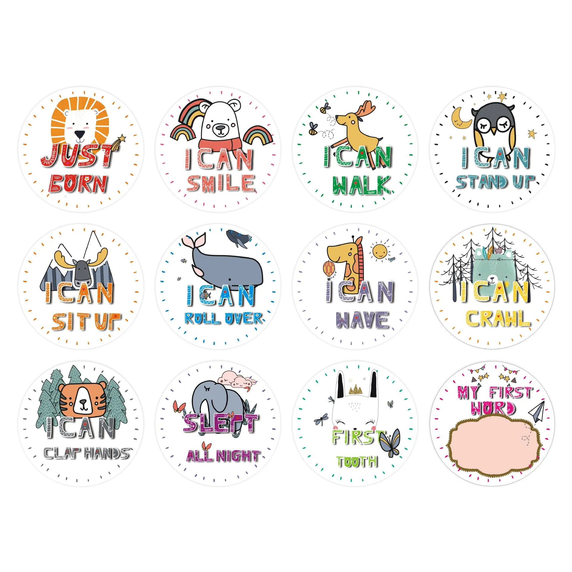 Baby Milestone Photo Commemorative Stickers for January to December Black
