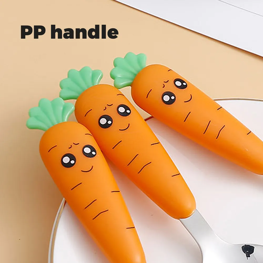 4-pack Creative Cartoon Carrot Pattern Spoon Fork Portable Children's Tableware with Box Set  big image 2