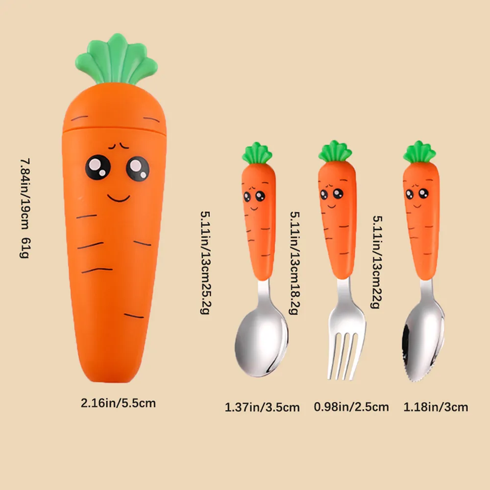 4-pack Creative Cartoon Carrot Pattern Spoon Fork Portable Children's Tableware with Box Set big image 3