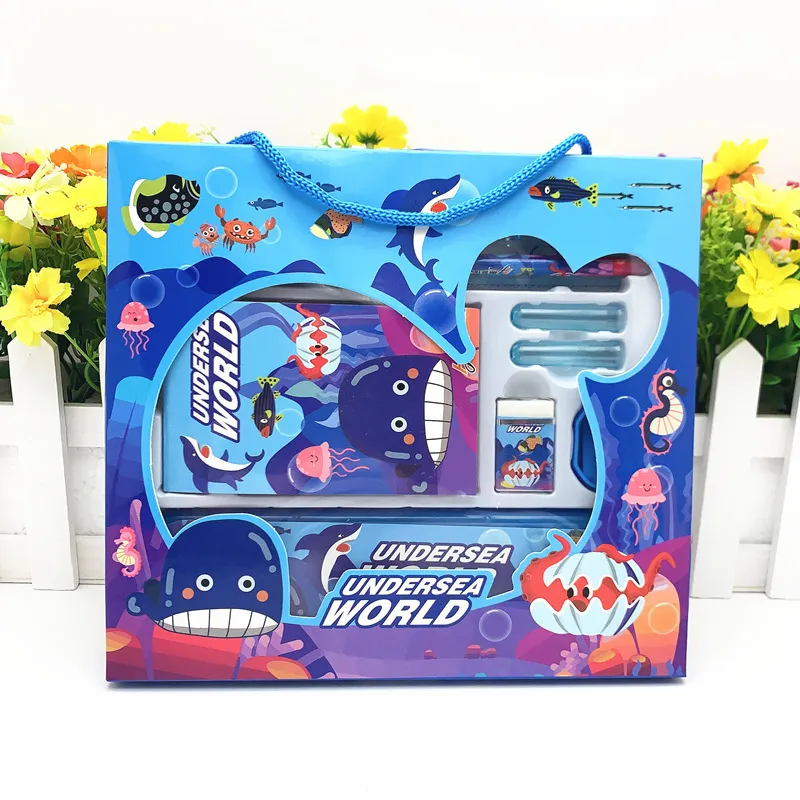 Cute Various Cartoon Animals Stationery Set Dark Blue