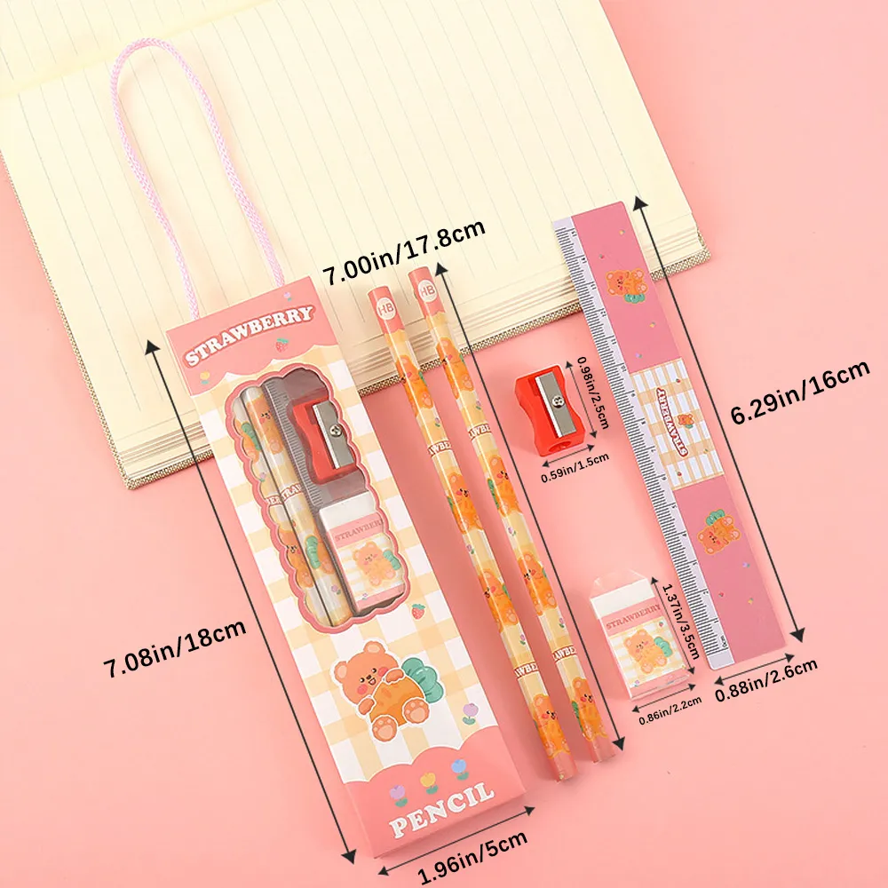 5pcs Cartoon Boxed Cute Pencil Set Stationery Set  big image 1