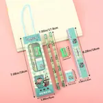 5pcs Cartoon Boxed Cute Pencil Set Stationery Set Green