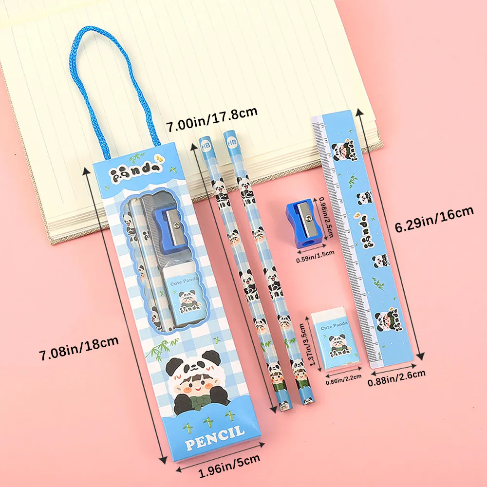 5pcs Cartoon Boxed Cute Pencil Set Stationery Set Blue