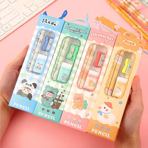 5pcs Cartoon Boxed Cute Pencil Set Stationery Set