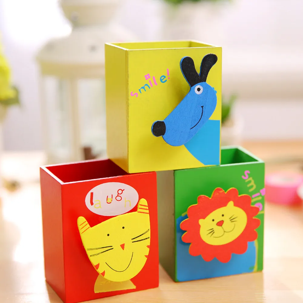 Animal Pattern Pencil Holder Pen Container Storage Box for Office Desk Home Decoration Green big image 1