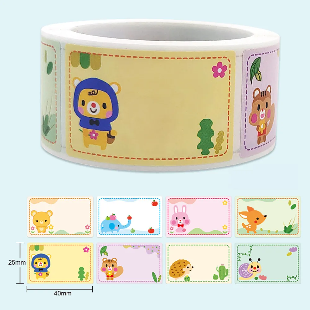Name Tag Roll Stickers Self-Adhesive Animal Labels Name Badge Personalized Border Stick on Kids Clothes Box Desk Teachers Nursery Office School Supplies Orange