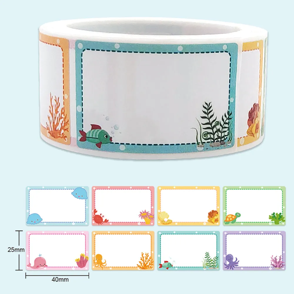 Name Tag Roll Stickers Self-Adhesive Animal Labels Name Badge Personalized Border Stick on Kids Clothes Box Desk Teachers Nursery Office School Supplies Blue