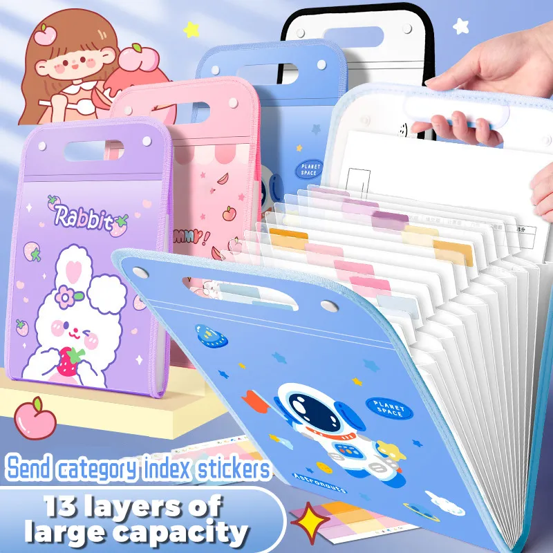 Letters Animals Print 13 Layers Expandable File Folder Document Organizer with Portable Handle