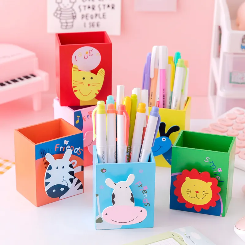 Animal Pattern Pencil Holder Pen Container Storage Box for Office Desk Home Decoration Yellow big image 1