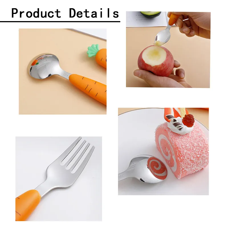 4-pack Creative Cartoon Carrot Pattern Spoon Fork Portable Children's Tableware with Box Set  big image 7