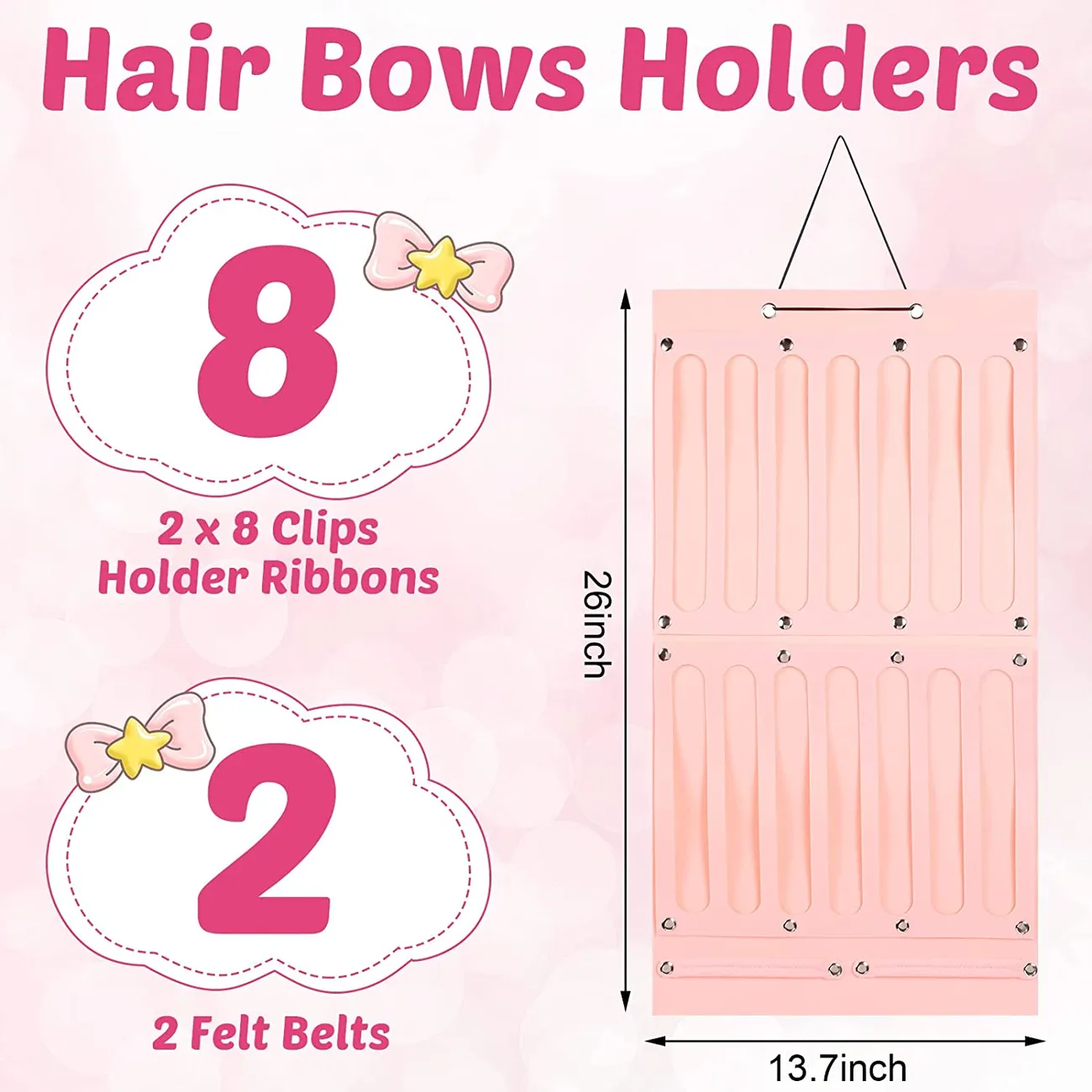 Baby Headband Organizer for Baby Girls, Large Capacity Hair Bows Clips Hanging Organizer  Light Pink big image 1
