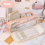 Pencil Bag Student Popular Double-layer Large Capacity Stationery Bag  Pink